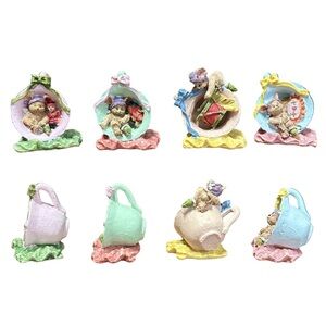 Adorable Trinket Size Bunnies in Cup Miniatures Set of 4 Spring Decor Cottage